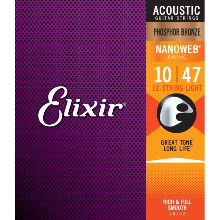 Acquista ELIXIR 16152 Acoustic Phosphor Bronze Nanoweb 10-47 (12string) online | Merula Strumenti Musicali