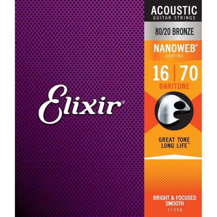 Acquista ELIXIR 11306 ACOUSTIC 80/20 BRONZE NANOWEB 16-70 (BARITONE) online | Merula Strumenti Musicali
