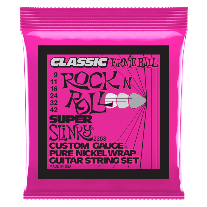 Acquista ERNIE BALL 2253 Super Slinky Classic Rock n Roll Pure Nickel Wrap Electric Guitar St online | Merula Strumenti Musicali
