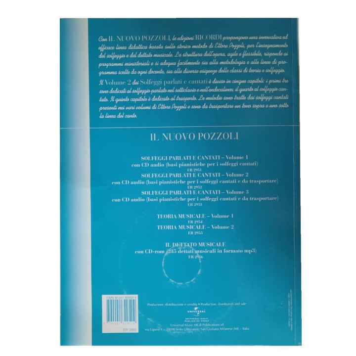 Acquista RICORDI IL NUOVO POZZOLI VOLUME 2 - SOLFEGGI PARLATI E CANTATI online | Merula Strumenti Musicali