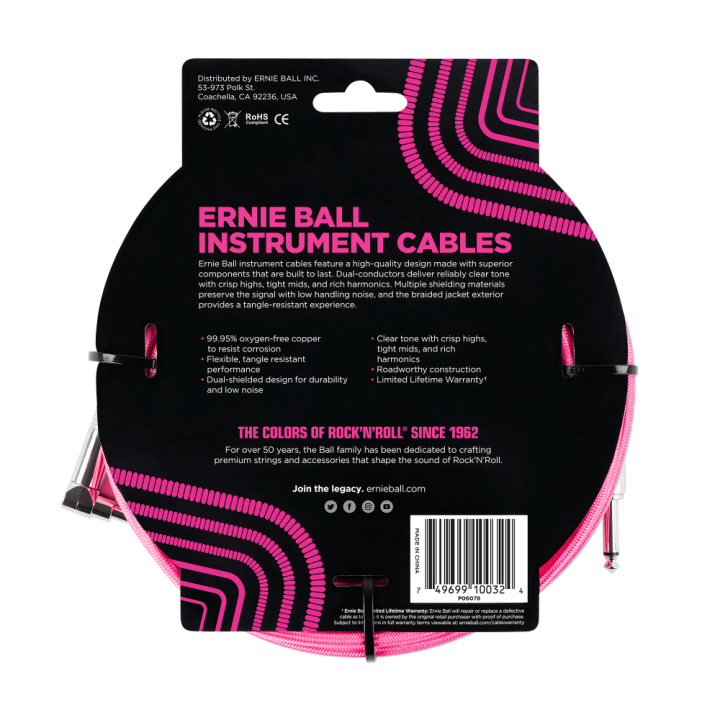 Acquista ERNIE BALL 6078 10' (3.05m) Braided Straight / Angle Instrument Cable - Neon Pink online | Merula Strumenti Musicali
