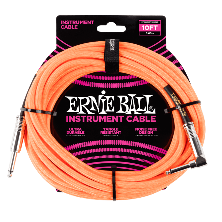 Acquista ERNIE BALL 6079 10' (3.05m) Braided Straight / Angle Instrument Cable - Neon Orange online | Merula Strumenti Musicali