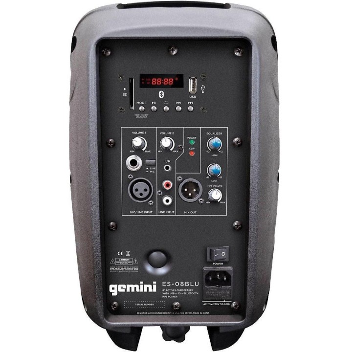 Gemini | ES 8 P BLU MKII  è un diffusore amplificato a 2 vie da 500 w di picco e connettività Bluetooth.