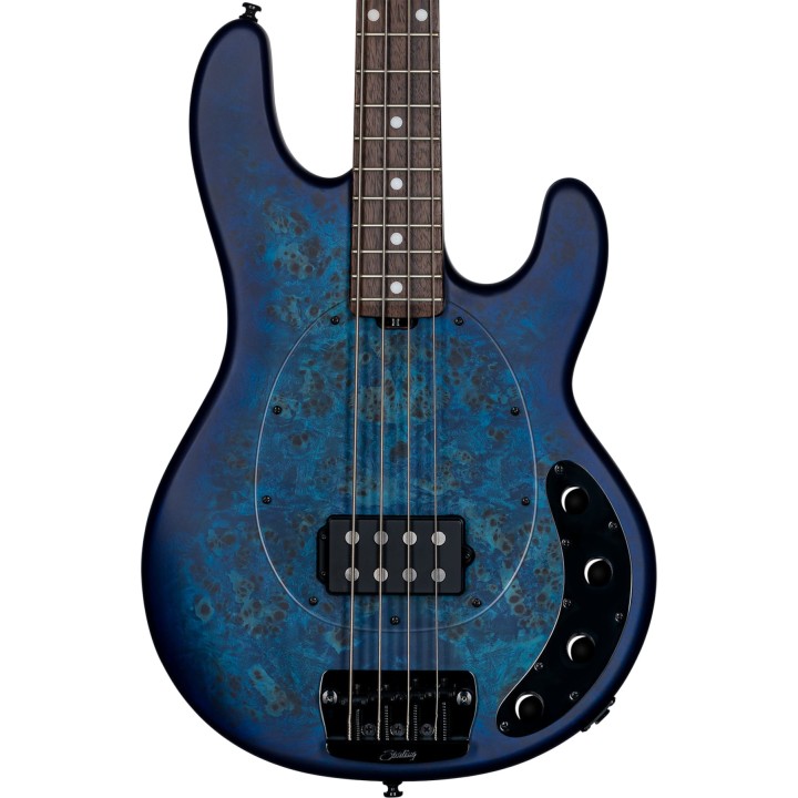 Acquista STERLING STINGRAY RAY34PB 4 POPLAR BURL NEPTUNE BLUE SATIN online | Merula Strumenti Musicali
