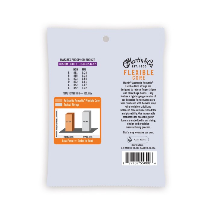 Acquista MARTIN MA535FX AUTHENTIC FLEXIBLE CORE CUSTOM LIGHT PHOSPHOR BRONZE 11-52 online | Merula Strumenti Musicali