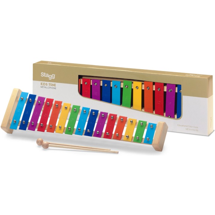 Stagg Metallofono 15 note - META-K15 RB  Metallofono a 15 tasti colorati - Struttura in legno - 2 ottave (G to G) - Due battenti