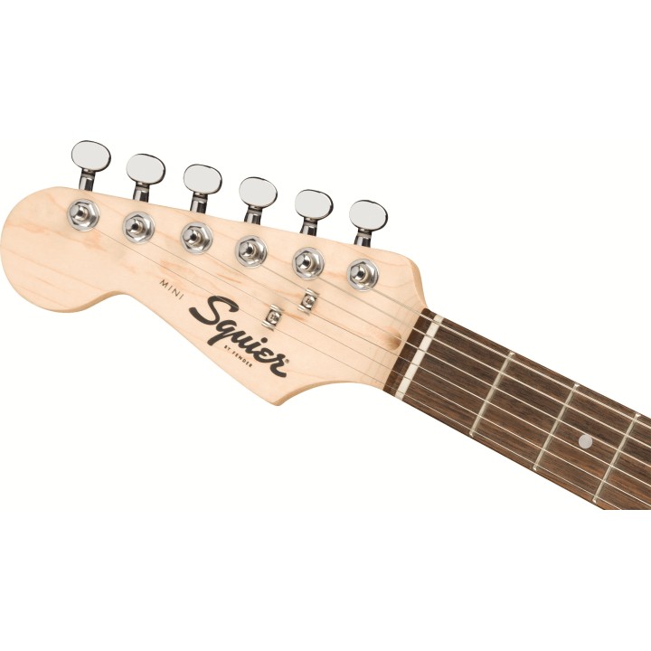 Acquista SQUIER Mini Stratocaster Left-Handed, Laurel Fingerboard, White Pickguard, Black online | Merula Strumenti Musicali