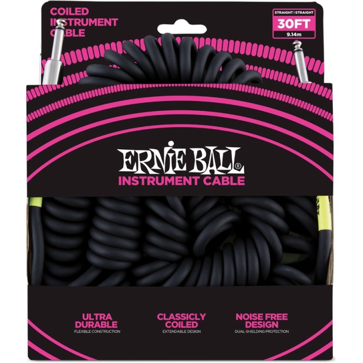 Acquista ERNIE BALL EB 6044 CAVO A SPIRALE NERO JACK - 9 MT online | Merula Strumenti Musicali