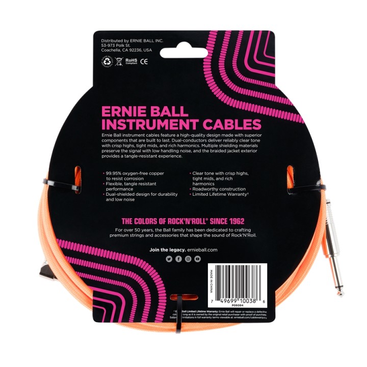 Acquista ERNIE BALL P06084 EB 18'  BR. STRGHT/ANGLE NEON INST CABLE online | Merula Strumenti Musicali