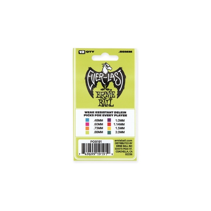 Acquista ERNIE BALL 9191 PLETTRI EVERLAST GREEN .88MM online | Merula Strumenti Musicali