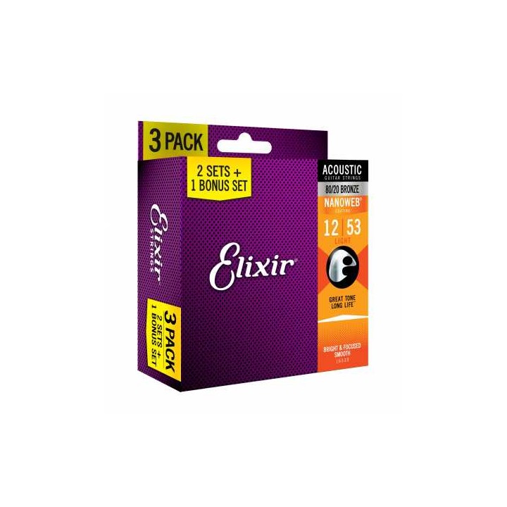 Acquista ELIXIR 16539 3X2 PACK 12-53 ACOUSTIC 80/20 BRONZE NANOWE online | Merula Strumenti Musicali