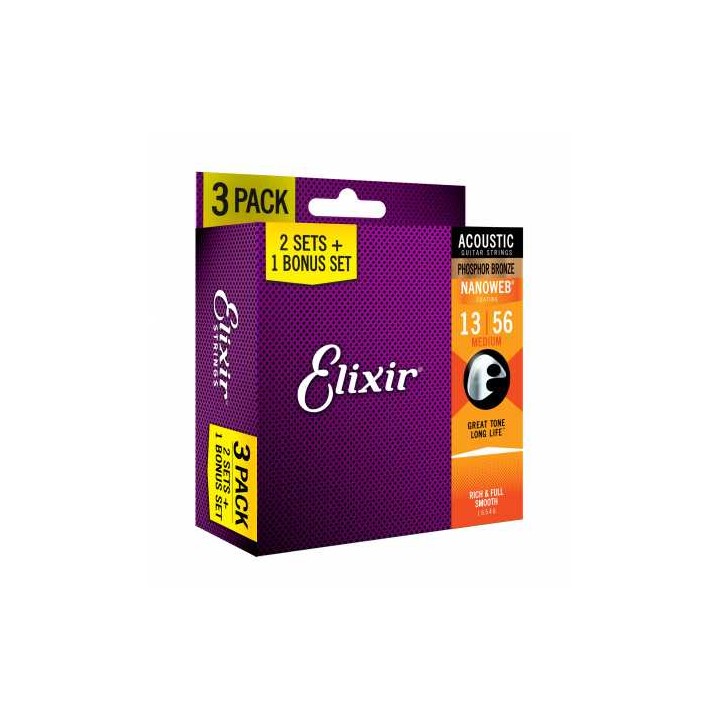 Acquista ELIXIR 16546 3X2 PACK 13-56 ACOUSTIC PHOSPHOR BRONZE NAN online | Merula Strumenti Musicali