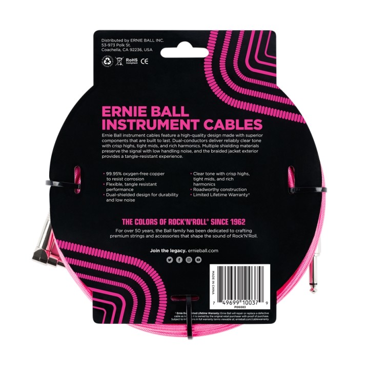Acquista ERNIE BALL 6083 CAVO BRAIDED NEON PINK 5,49 M online | Merula Strumenti Musicali
