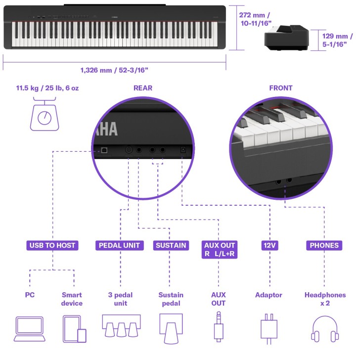 Yamaha P225B - Pianoforte Digitale Portatile