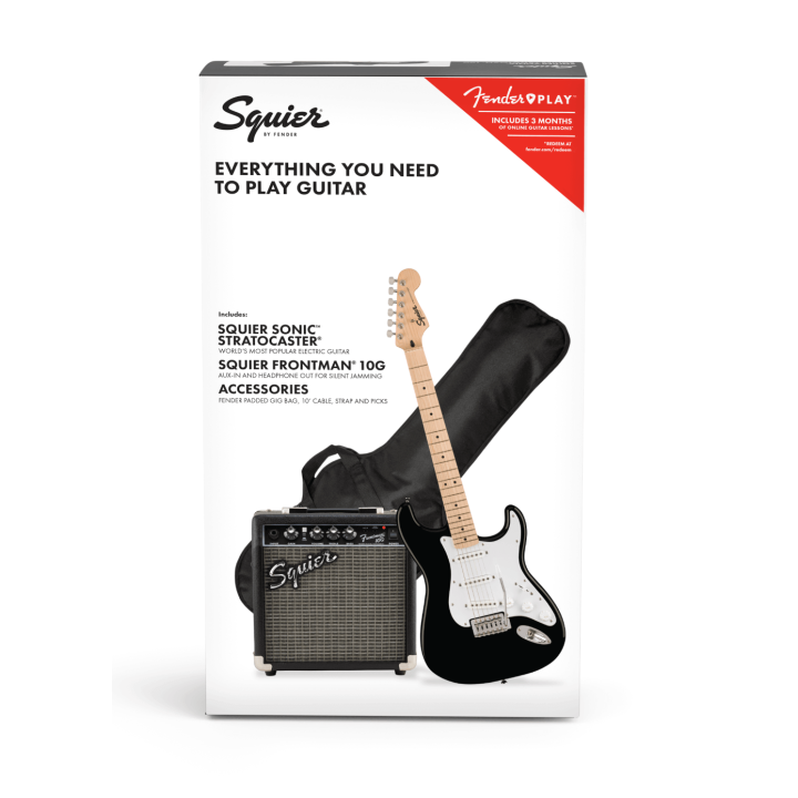 Acquista SQUIER Sonic Stratocaster Pack, Maple Fingerboard, Black, Gig Bag, 10g online | Merula Strumenti Musicali