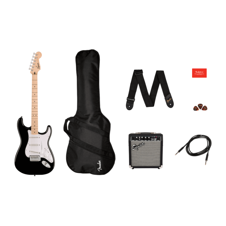 Acquista SQUIER Sonic Stratocaster Pack, Maple Fingerboard, Black, Gig Bag, 10g online | Merula Strumenti Musicali