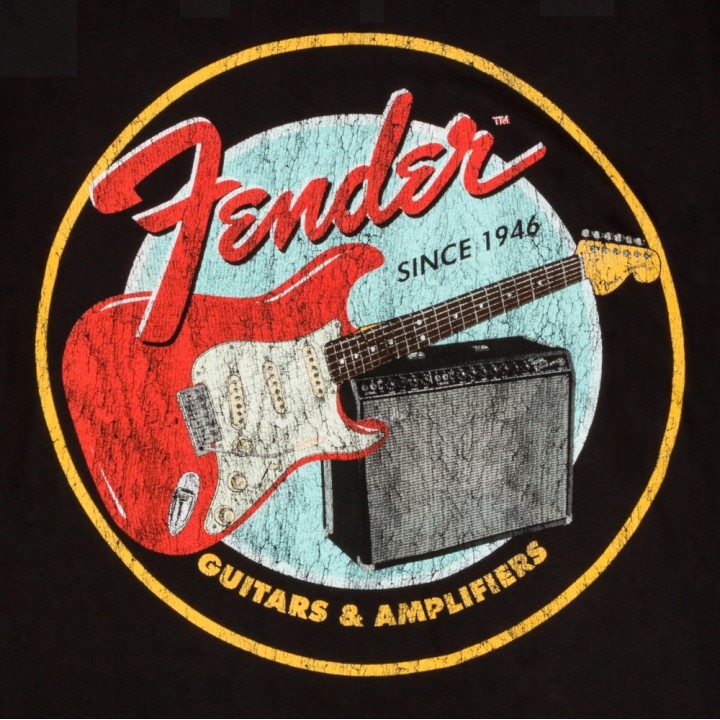Acquista FENDER 9193122506 1946 GUITAR & AMP T-SHIRT, BLACK, L online | Merula Strumenti Musicali
