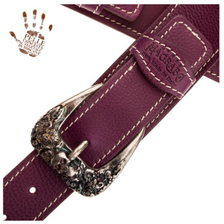 Acquista MAGRABO 301.120M TWIN BUCKLE TS CORE VIOLA 7 CM FIBBIE SKULL & ROSES ARGENTO online | Merula Strumenti Musicali
