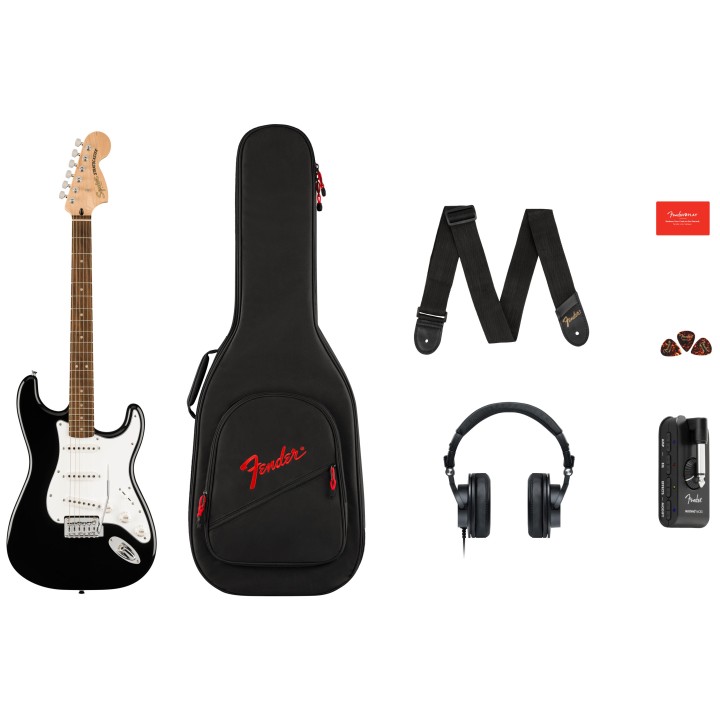 Acquista SQUIER Affinity Series Stratocaster Mustang Micro Pack, Laurel Fingerboard, Black, G online | Merula Strumenti Musicali