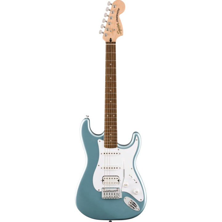 Squier - Affinity Series Stratocaster Junior HSS, Laurel Fingerboard, White Pickguard, Ice Blue Metallic. MERULA
