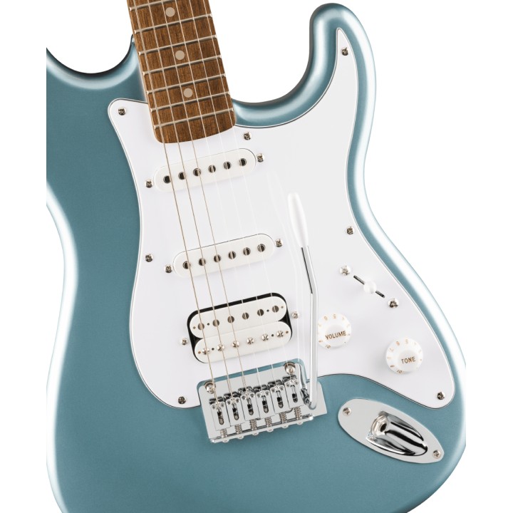 Squier - Affinity Series Stratocaster Junior HSS, Laurel Fingerboard, White Pickguard, Ice Blue Metallic. MERULA