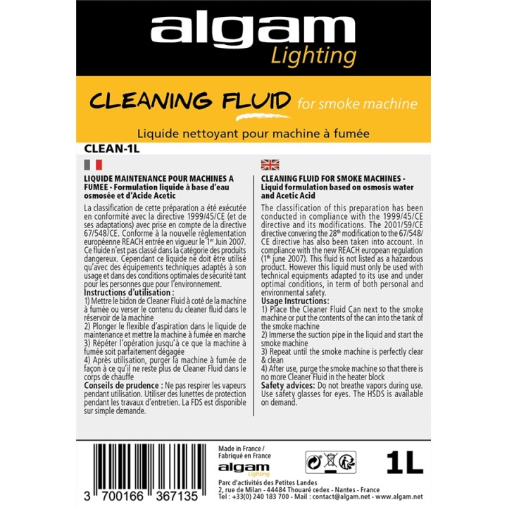 Acquista Algam Lighting Clean-1l Liquido Pulizia Macchina Del Fumo 1l online | Merula Strumenti Musicali