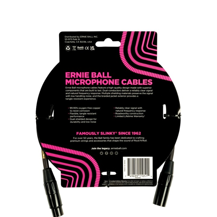 Acquista ERNIE BALL 6390 CAVO MICROFONICO BRAIDED NERO 1,5 M online | Merula Strumenti Musicali