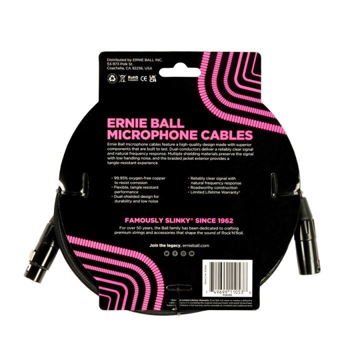 Acquista ERNIE BALL 6392 CAVO MICROFONICO BRAIDED NERO 6 M online | Merula Strumenti Musicali