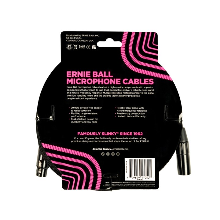 Acquista ERNIE BALL 6391 CAVO MICROFONICO BRAIDED NERO 4,5 M online | Merula Strumenti Musicali