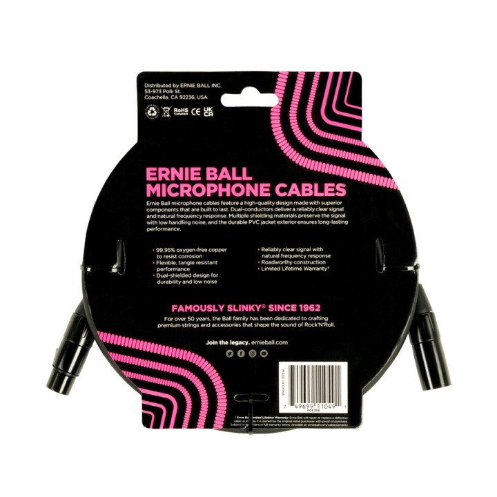 Acquista ERNIE BALL 6388 CAVO MICROFONICO PVC NERO 6 M online | Merula Strumenti Musicali