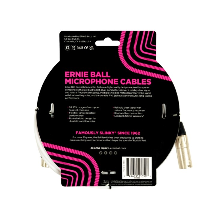 Acquista ERNIE BALL 6389 CAVO MICROFONICO PVC BIANCO 6 M online | Merula Strumenti Musicali