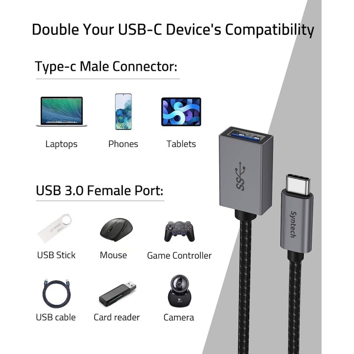 SYNTHEC - CA2BLACK Cavo adattatore da USB C a USB | Merula Strumenti Musicali