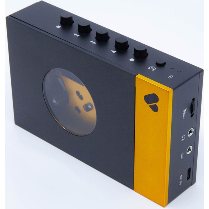 WEAREREWIND - PORTABLE BT CASSETTE PLAYER BLACK YELLOW, Lettore di cassette portatile con Bluetooth, Merula.