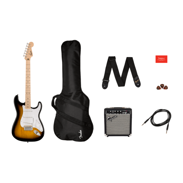 Squier | Squier Sonic Stratocaster Pack, Maple Fingerboard, 2 Color Sunburst, Gig Bag, 10G Starter pack per principianti