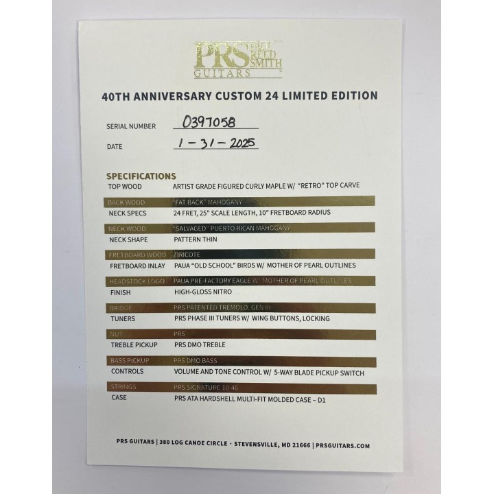 PRS - Custom 24 40th Anniversary Limited Edition Sub Zero