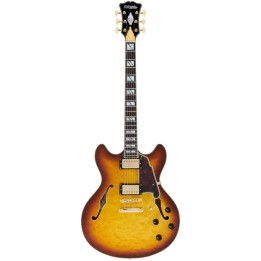 D'Angelico Excel DC XT, Iced Tea Burst Quilt - Chitarra elettrica semi-hollow body