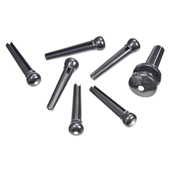 D'Addario - PWPS10 Injected Molded Bridge Pins With End Pin Set, Ebony With Ivory Dot
