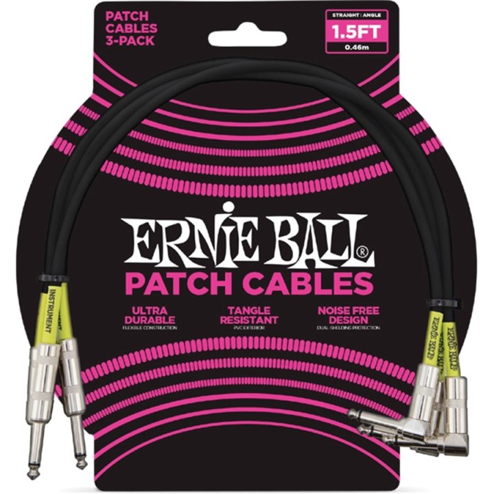 Ernie Ball - 6076 Cavo Patch Black 46 cm 3 pz