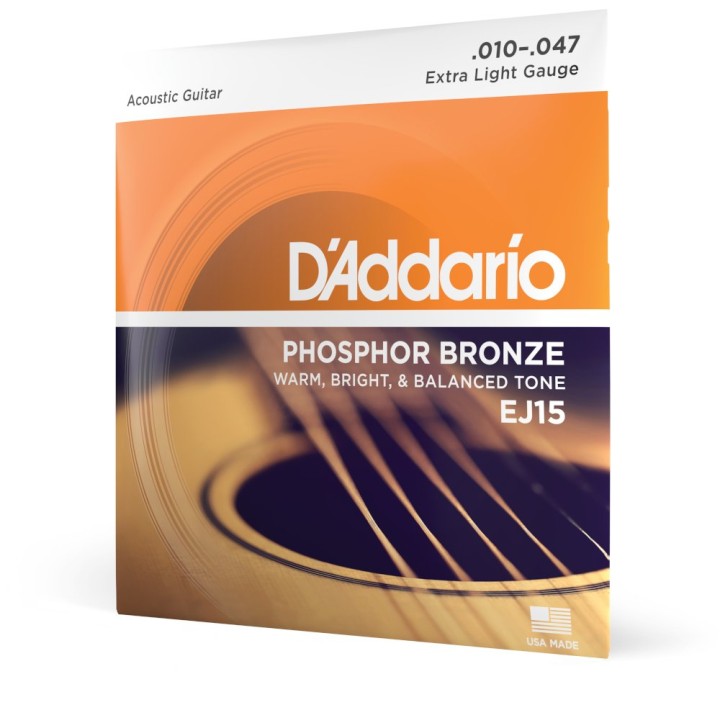 D'Addario - EJ15 Corde per chitarra acustica, in bronzo fosforoso, Extra Light, 10-477