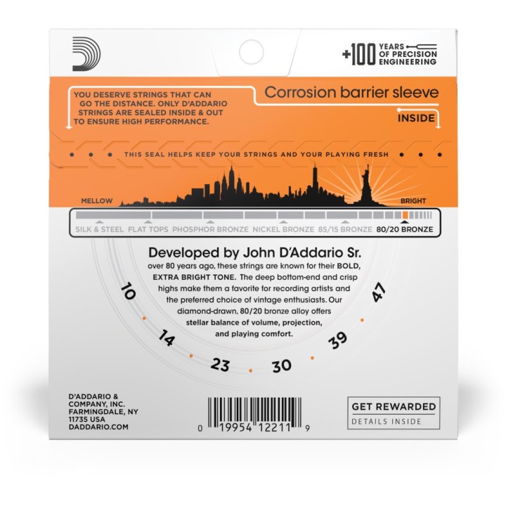 D'Addario - EJ10 Corde in Bronzo per Chitarra Acustica, Extra Light, 10-47