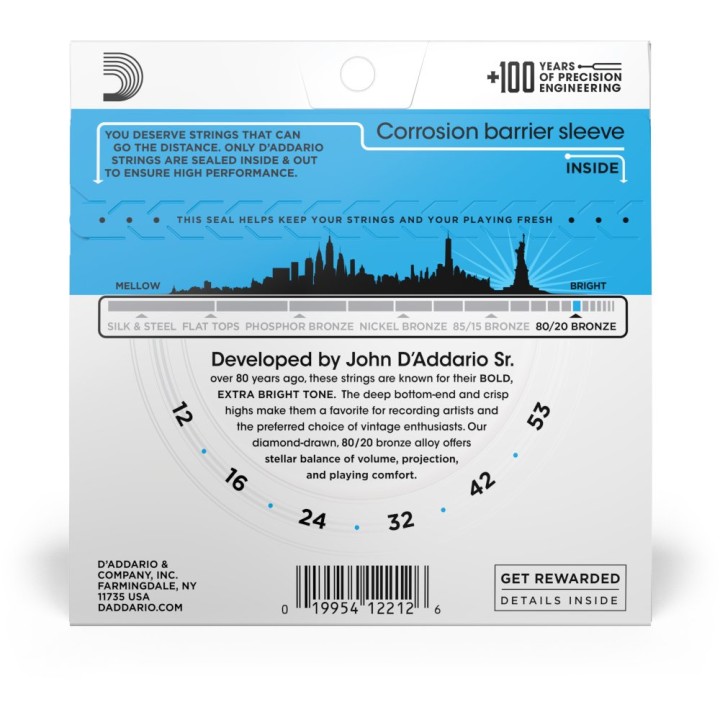 D'Addario - EJ11 Corde in Bronzo 80/20 per Chitarra Acustica, Light, 12-53