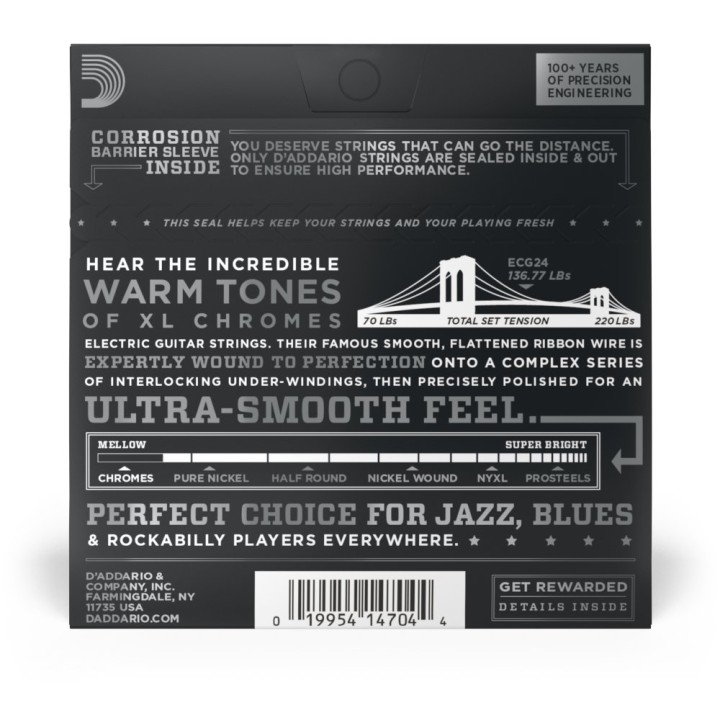 D'Addario - ECG24 Corde per Chitarra Elettrica, Chromes, Flat Wound, Jazz Light, 11-50