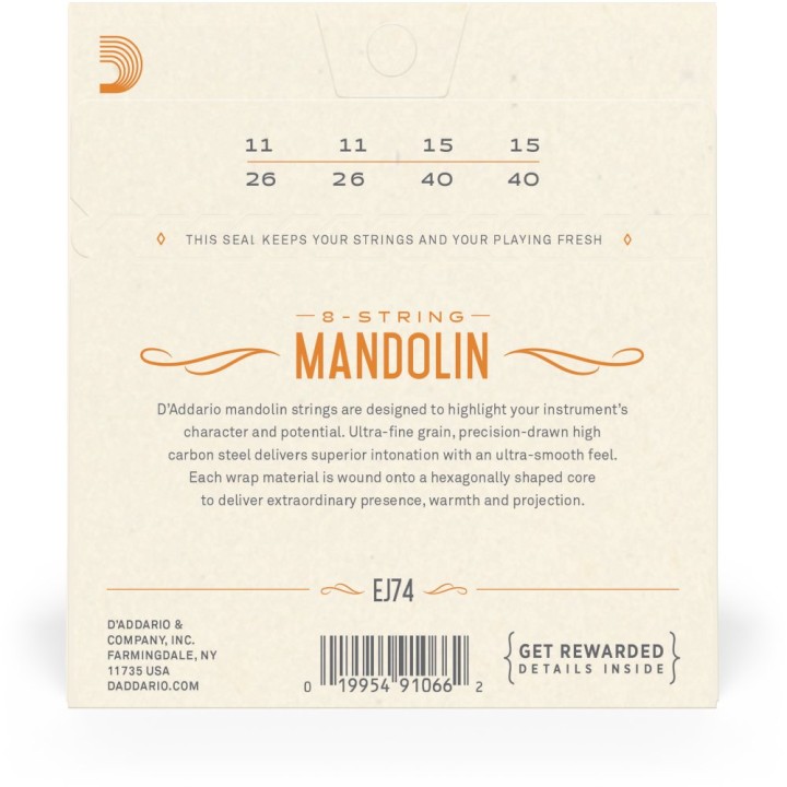 D'Addario - EJ74 Corde per Mandolino, Phosphor Bronze, Medium, 11-40