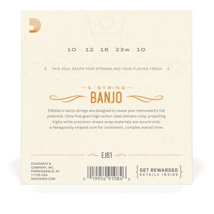 D'Addario | EJ61 5 Corde per Banjo 5-String Banjo, Nickel, Medium