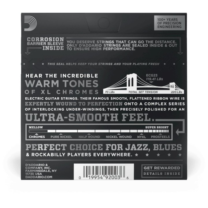 D'Addario - ECG23 Corde per Chitarra Elettrica Chromes, Flat Wound, Extra Light, 10-48
