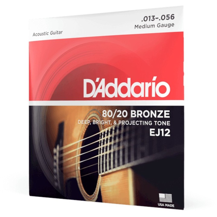 D'Addario - EJ12 Corde per Chitarra Acustica, Rivestimento in Bronzo 80/12, Medium, 13-56
