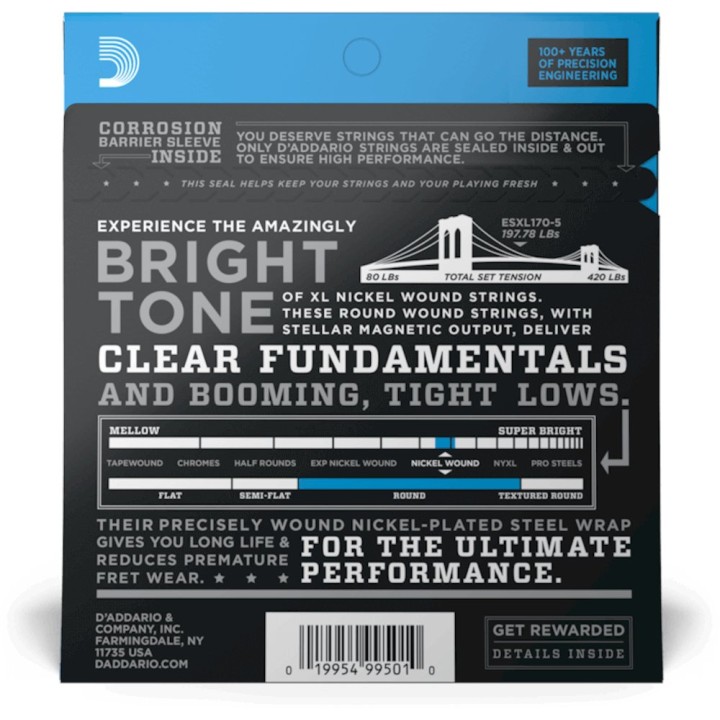 D'Addario - EXL170-5 Corde per Basso 5 corde, Nickel Wound, Light