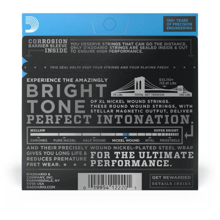 D'Addario - EXL110+ Corde per Chitarra Elettrica, Nickel Wound, Regular Light Plus, 10.5-48