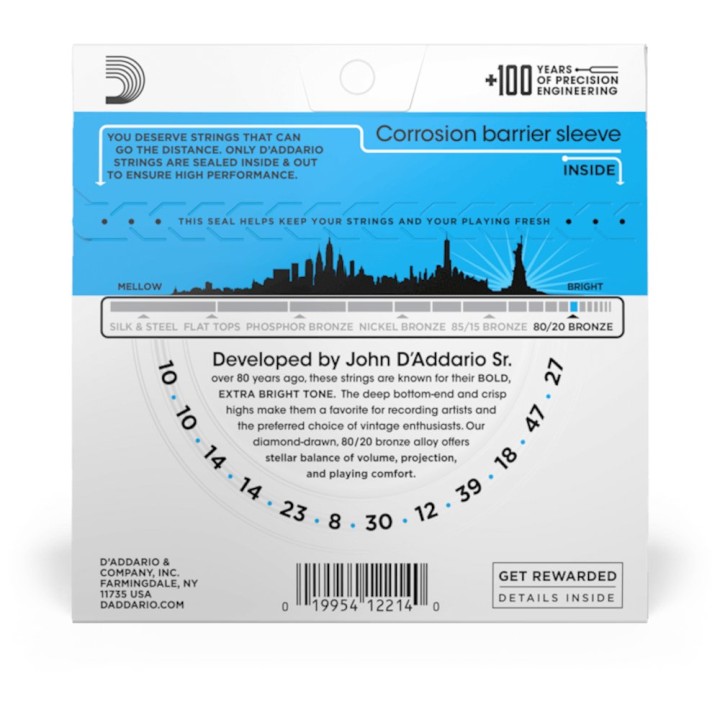 D'Addario - EJ36 Corde per Chitarra Acustica 12 Corde in Bronzo, Light