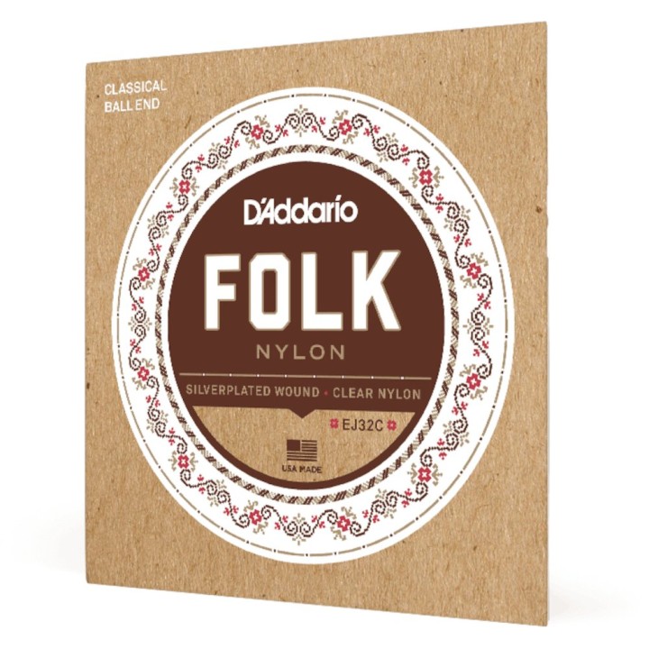 D'Addario - EJ32C Corde in Nylon per Chitarra Folk, con Pallino, Avvolte in Argento
